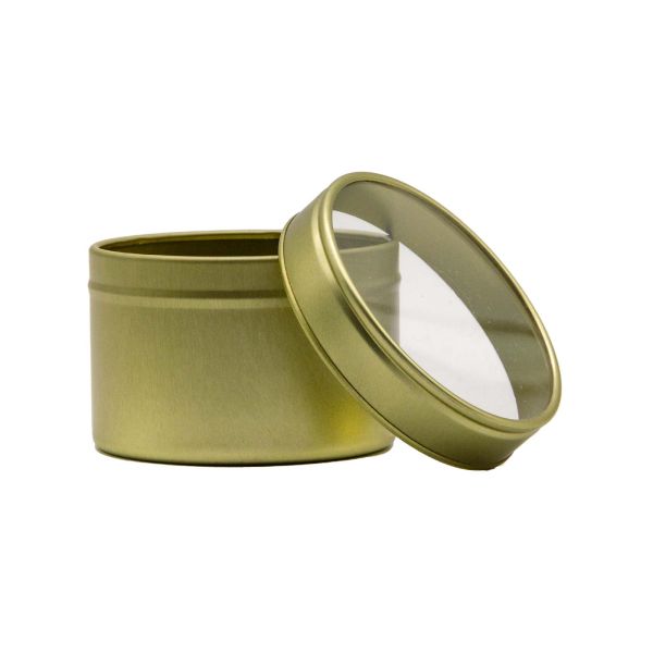 Candle container - 100ml - gold - Round seamless jar and lid with window