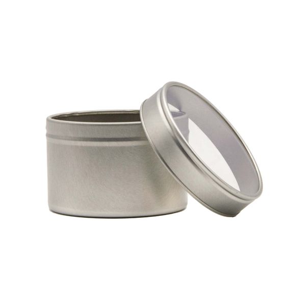 Candle container - 100ml - silver - Round seamless jar and lid with window